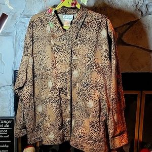 Quacker Factory Animal Leopard Print Rhinestone Embellished Jean Jacket 3X